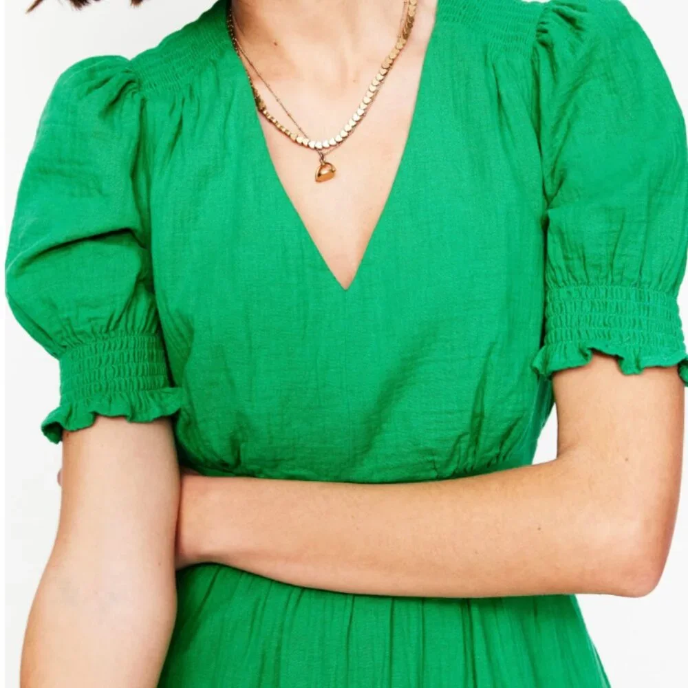 Boden Anna Double Cloth Short Dress US Size 10P Bright Green Gauze Spring Summer - Picture 2 of 10